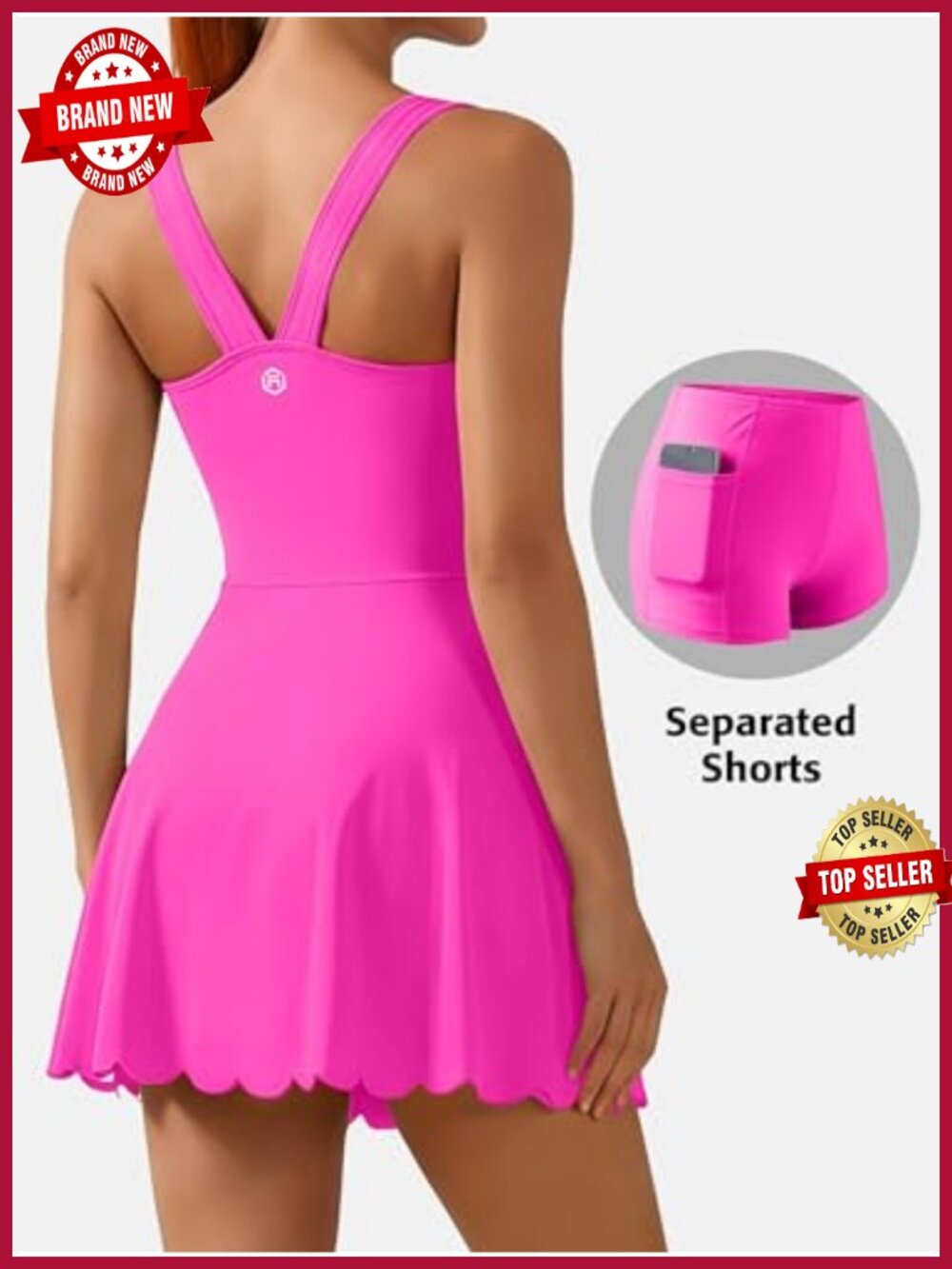 Tennis Dress with Shorts Pockets Removable Bra Sleeveless Pull On Athletic - Picture 3 of 6